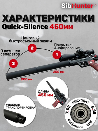 Модератор быстросъемный  Quick-Silence 450 мм универсальный 6.35/7.62 кал. для ЭДган Леший 2.0