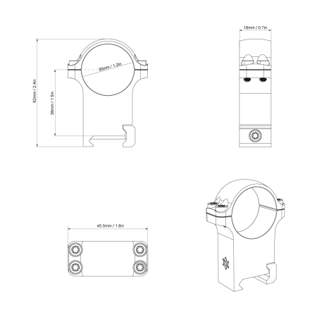Кольца Vector Optics 30мм стальные weaver H-23