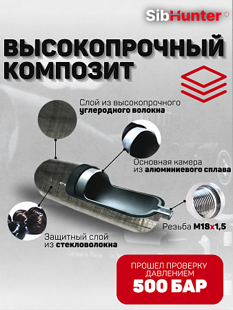 Баллон высокого давления 3.0 л ALSAFE металлокомпозитный для заправки PCP без вентиля, незаполненный