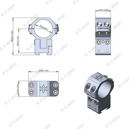 Кольца регулируемые 40MOA X-ACCU 25 мм  (11мм) Vector Optics