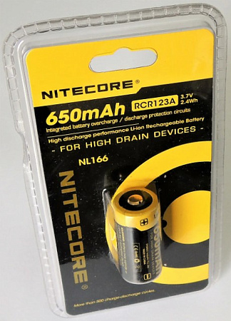 Аккумулятор Nitecore RCR123A NL166 650mAh