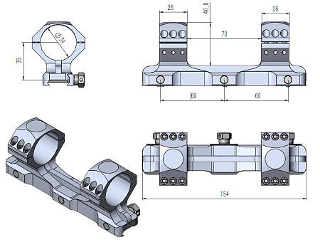 Кронштейн Vector Optics X-Accu 34 мм Medium(Weaver 20 мм)