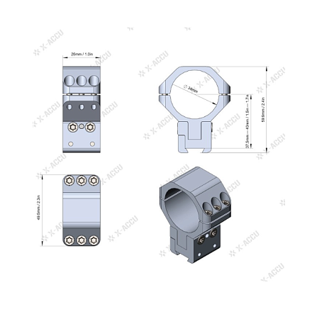 Кольца регулируемые по высоте 40MOA Vector Optics X-ACCU 34 мм (11мм)