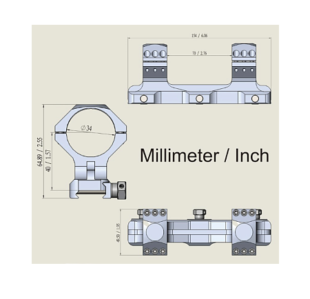 Кронштейн Vector Optics X-Accu 34 мм High (Weaver 20 мм) 20МОА
