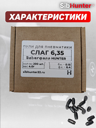 Пули SLUG для Доберман Хантер 6.35мм (200шт.) 4 гр
